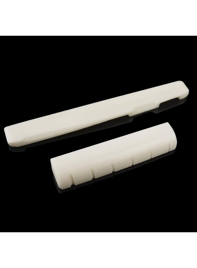 Beauenty 6 Strings Guitar Bone Bridge Saddle and Nut Made of Real Bone 2 Pcs Saddle Nut Bridge Bone Slotted Durable(For Acoustic) - Image 1