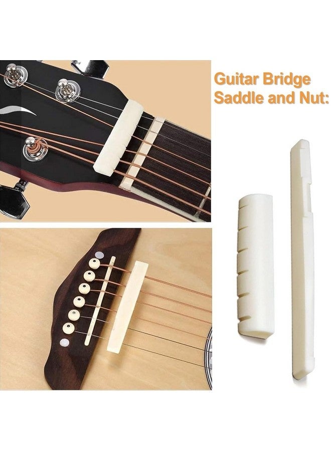 Beauenty 6 Strings Guitar Bone Bridge Saddle and Nut Made of Real Bone 2 Pcs Saddle Nut Bridge Bone Slotted Durable(For Acoustic) - Image 3
