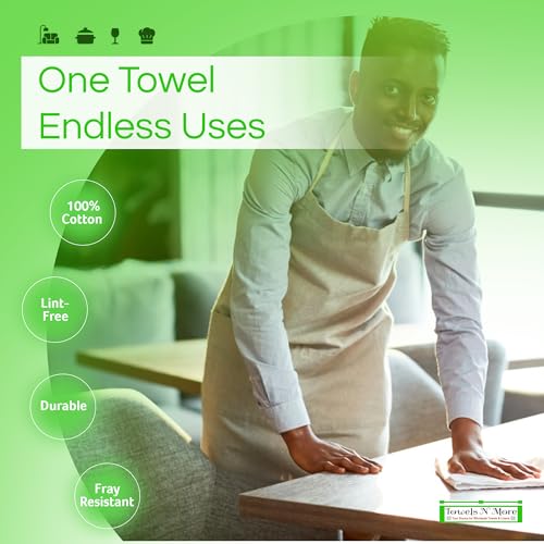 Towels N More منشفة ومزيد 24 حزمة 16x19 منشفة بار مبللة قطنية عالية الامتصاص قابلة لإعادة الاستخدام مناشف مطبخ سريعة التجفيف للطهاة المنزلية والمطاعم والبارات مناشف تنظيف الزجاج 24 مخطط أزرق - Image 5