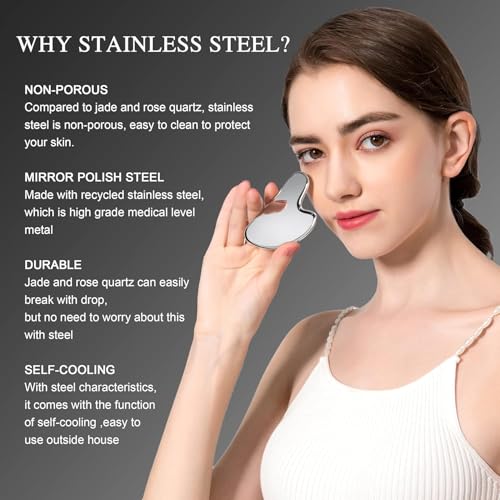 Flavoma Stainless Steel Gua Sha Tool For Face || Face Massage and Skincare || Tighten Skin Care Tools || Gua Sha Scraper for Wrinkles Dark Spots || Massage Tool For Body Eyes Neck - Image 4