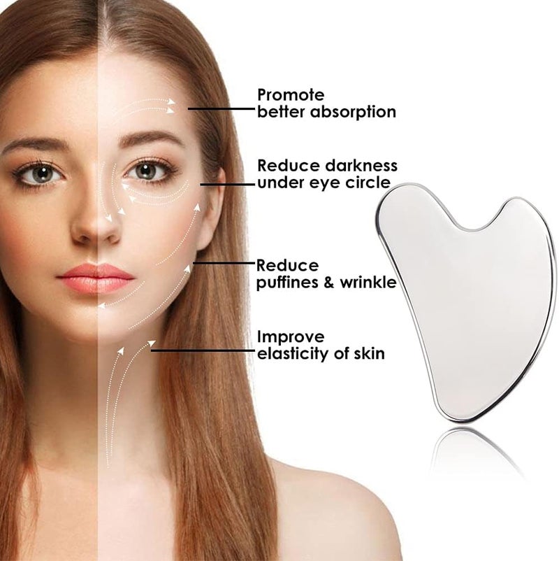 Flavoma Stainless Steel Gua Sha Tool For Face || Face Massage and Skincare || Tighten Skin Care Tools || Gua Sha Scraper for Wrinkles Dark Spots || Massage Tool For Body Eyes Neck - Image 3