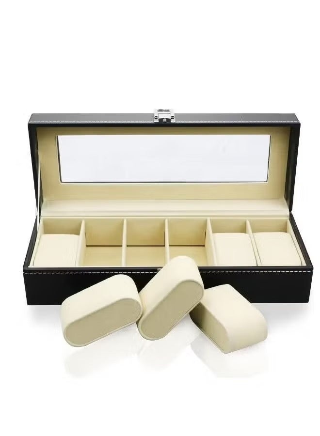 Trendify 6-Slot Luxury PU Leather Watch Box  Display Case – Watch Organizer with Clear Crystal Glass Lid and Soft Cushions – Professional Watch Storage Collection Case for Men and Women – Elegant Wristwatch Holder & Gift Box - Image 2