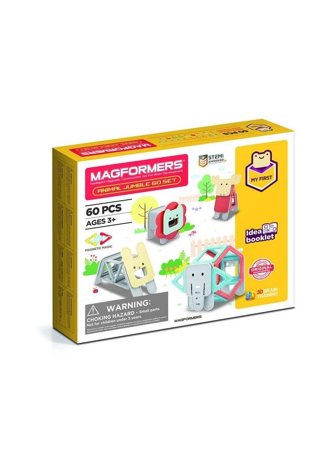 Magformers My First Animal Jumble 60 Piece Set Pastel Colors Educational Magnetic Geometric Shapes Tiles Building Stem Toy Set Ages 3+  - Image 2
