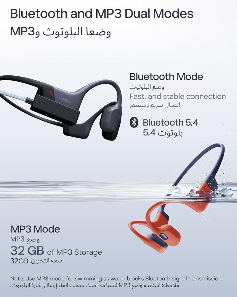 SHOKZ OpenSwim Pro Bone Conduction Sports Headphones, IP68 Waterproof Open-Ear Wireless Earphones with Bluetooth 5.4, 32GB of MP3 Storage, Noise Cancelling Mics, 9h Playtime for Running, Swimming-Grey - Image 5