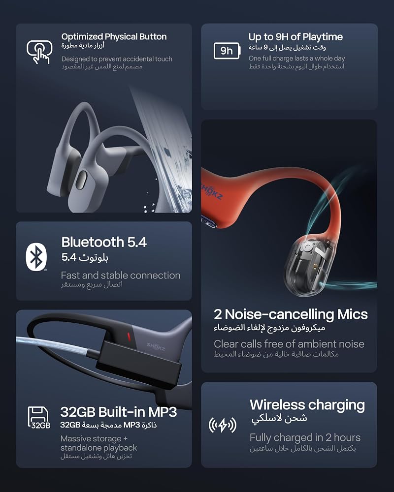 SHOKZ OpenSwim Pro Bone Conduction Sports Headphones, IP68 Waterproof Open-Ear Wireless Earphones with Bluetooth 5.4, 32GB of MP3 Storage, Noise Cancelling Mics, 9h Playtime for Running, Swimming-Grey - Image 4