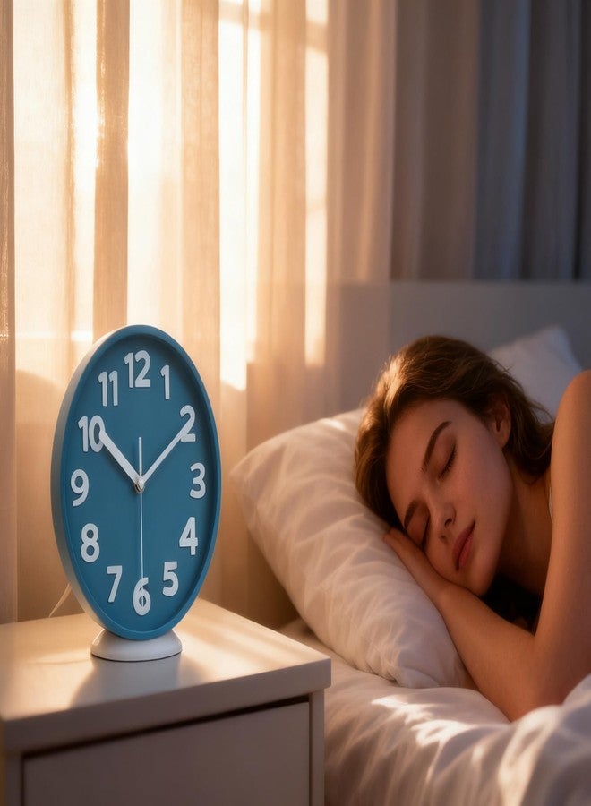 45MinST 8-Inch Blue Modern Wall Clock – Silent Non-Ticking, 3D Large Numbers, Accurate Timekeeping | Decorative Wall & Desk Clock with Stand for Living Room, Bedroom, Kitchen, or Office - Image 2