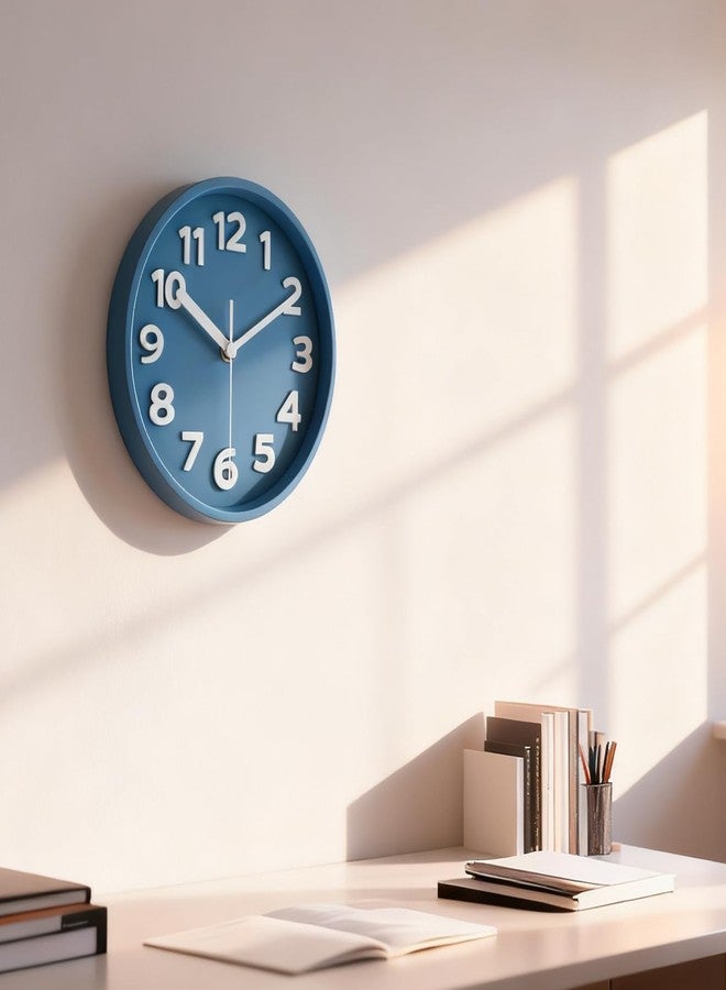 45MinST 8-Inch Blue Modern Wall Clock – Silent Non-Ticking, 3D Large Numbers, Accurate Timekeeping | Decorative Wall & Desk Clock with Stand for Living Room, Bedroom, Kitchen, or Office - Image 3