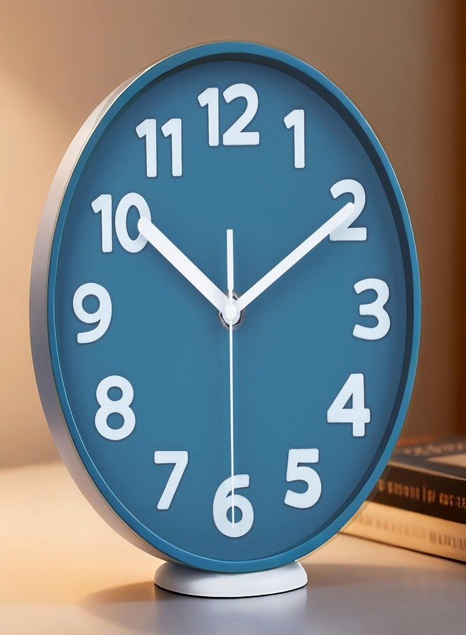 45MinST 8-Inch Blue Modern Wall Clock – Silent Non-Ticking, 3D Large Numbers, Accurate Timekeeping | Decorative Wall & Desk Clock with Stand for Living Room, Bedroom, Kitchen, or Office - Image 1