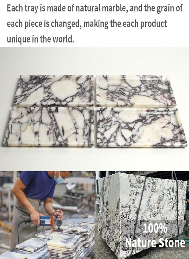 DUANYAN Natural Marble Tray, Coffee Table, Food, Fruit, Paper Cup, Cake Display, Coffee bar, Family Gatherings, Seasonal Holiday Decoration Tray(Viola-rectangle-11 x5 x0.7) - Image 3