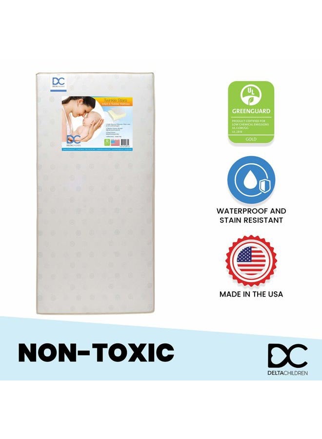 Delta CHILDREN Twinkle Stars Dual Sided - 6" Premium Sustainably Sourced Fiber Core Crib and Toddler Mattress - Waterproof - GREENGUARD Gold Certified - 7 Year Warranty - Made in USA - Image 2