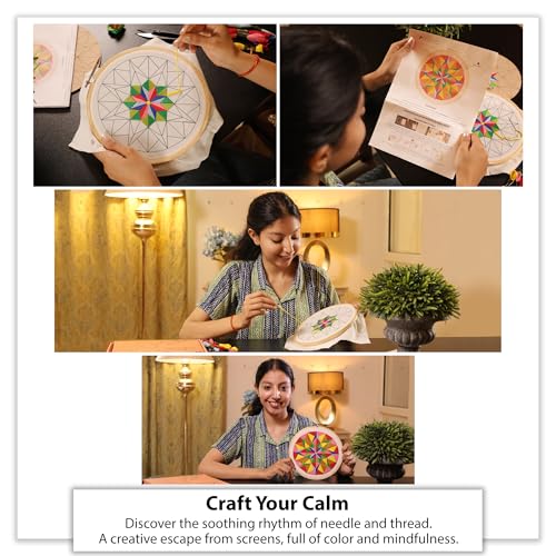 picknMAKE Mandala Art Kit for Adults | Combo of Mandala Embroidery Kit & Mandala Coloring Kit | DIY Craft Kit with Water Colors, Painting Brush, Threads, Hoop, Needle & All Materials | New Hobby Kit - Image 4