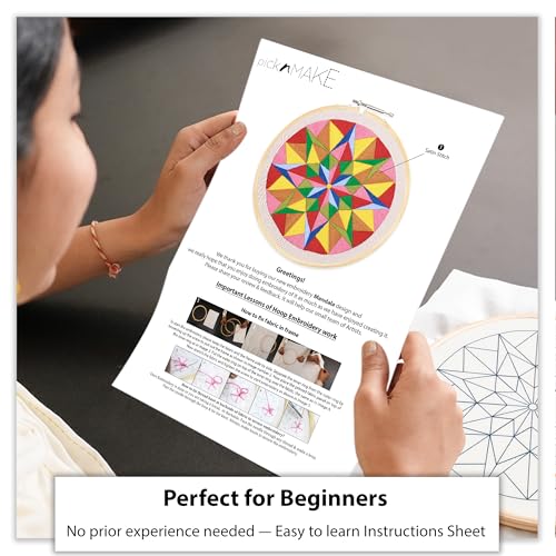 picknMAKE Mandala Art Kit for Adults | Combo of Mandala Embroidery Kit & Mandala Coloring Kit | DIY Craft Kit with Water Colors, Painting Brush, Threads, Hoop, Needle & All Materials | New Hobby Kit - Image 3