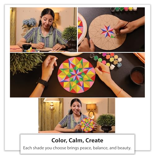 picknMAKE Mandala Art Kit for Adults | Combo of Mandala Embroidery Kit & Mandala Coloring Kit | DIY Craft Kit with Water Colors, Painting Brush, Threads, Hoop, Needle & All Materials | New Hobby Kit - Image 5