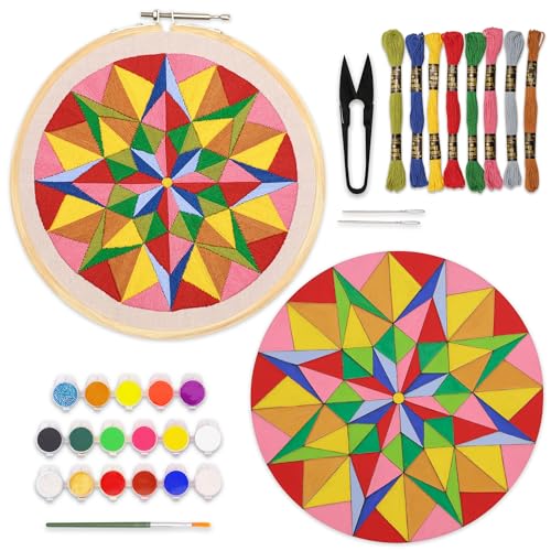 picknMAKE Mandala Art Kit for Adults | Combo of Mandala Embroidery Kit & Mandala Coloring Kit | DIY Craft Kit with Water Colors, Painting Brush, Threads, Hoop, Needle & All Materials | New Hobby Kit - Image 1