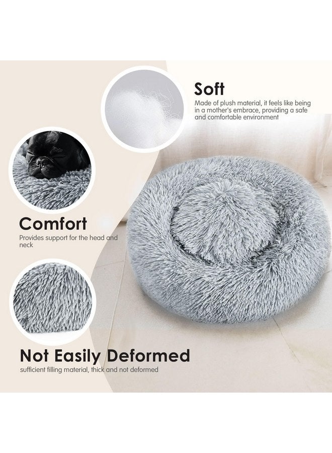 Hoewina Dog & Cat Bed, 20in Cat Beds for Indoor Cats, Calming Donut Bed for Puppy and Kitten, Washable Round Fluffy Pet Bed for Small Medium Dogs and Cats (Light Grey) - Image 4