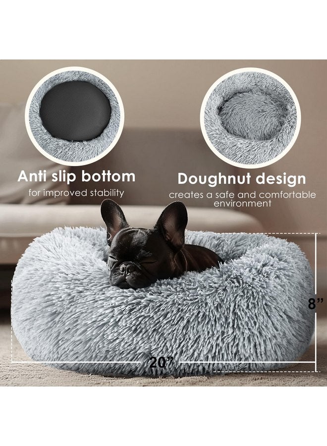 Hoewina Dog & Cat Bed, 20in Cat Beds for Indoor Cats, Calming Donut Bed for Puppy and Kitten, Washable Round Fluffy Pet Bed for Small Medium Dogs and Cats (Light Grey) - Image 3