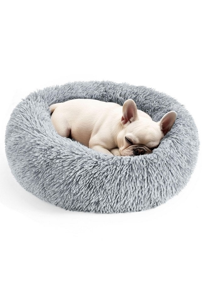 Hoewina Dog & Cat Bed, 20in Cat Beds for Indoor Cats, Calming Donut Bed for Puppy and Kitten, Washable Round Fluffy Pet Bed for Small Medium Dogs and Cats (Light Grey) - Image 1