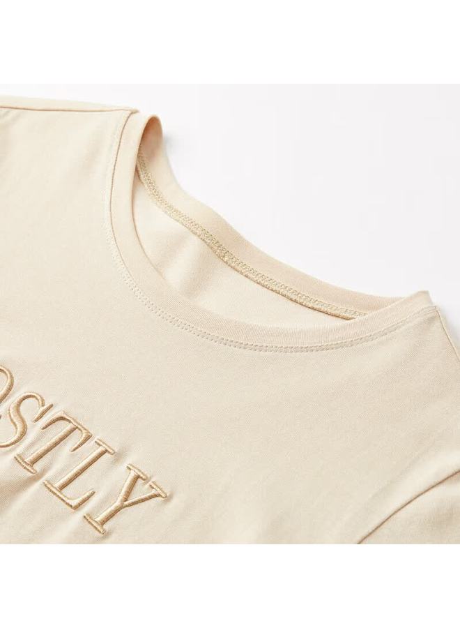 Sentubila Long-sleeve Pure Cotton T-shirt For Women, Spring And Autumn Loose-fitting Slimming Inner Layer Base Shirt Embroidered Top Light Apricot Color M - Image 4