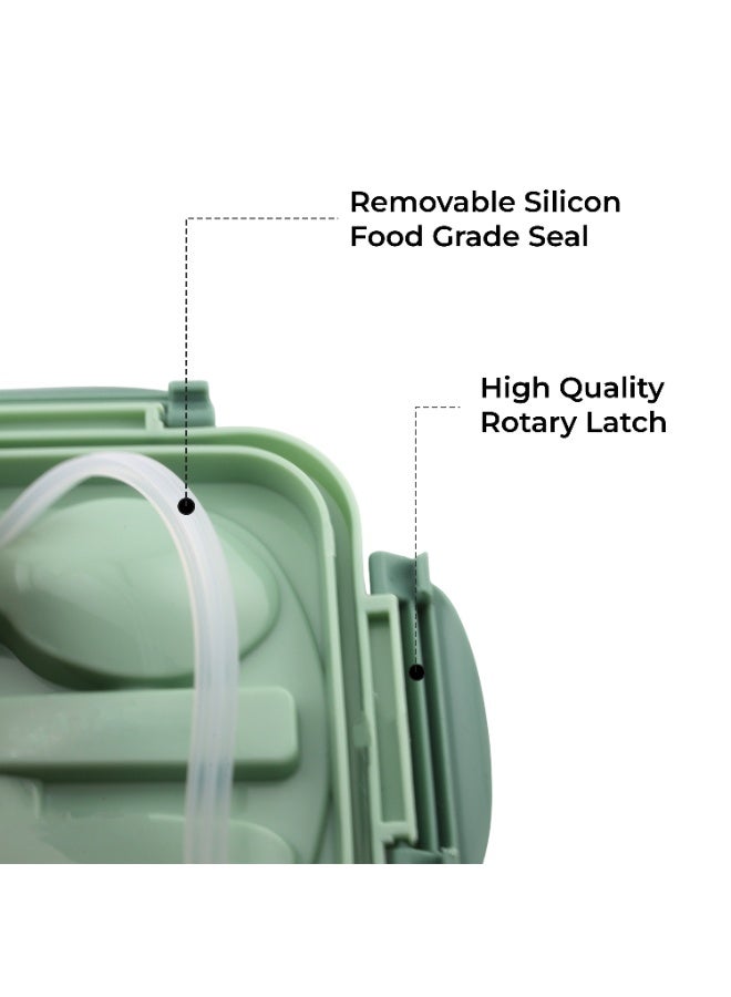 CRAVISTA Bento Lunch Box for Adults and Kids – 1200ML Leakproof 3-Compartment Lunchbox with Spoon & Fork – BPA-Free, Microwave Safe, Durable Food Container (Green) - Image 4