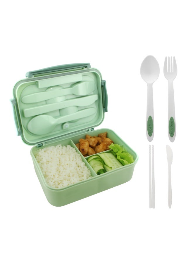 CRAVISTA Bento Lunch Box for Adults and Kids – 1200ML Leakproof 3-Compartment Lunchbox with Spoon & Fork – BPA-Free, Microwave Safe, Durable Food Container (Green) - Image 2