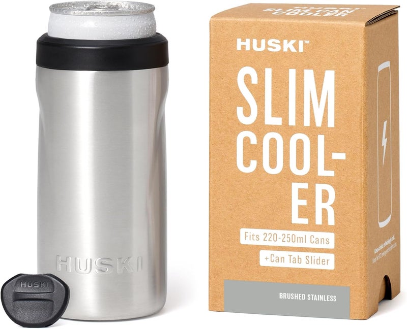 Huski Slim Can Cooler | NEW | Fits 250ml Premix/RTD, Energy & Soft Drink Cans | Triple Insulated | Detachable 2-in-1 Can Tab Slider | Keeps Cans up to 5X Colder | Great Gift (Brushed Stainless) - Image 1