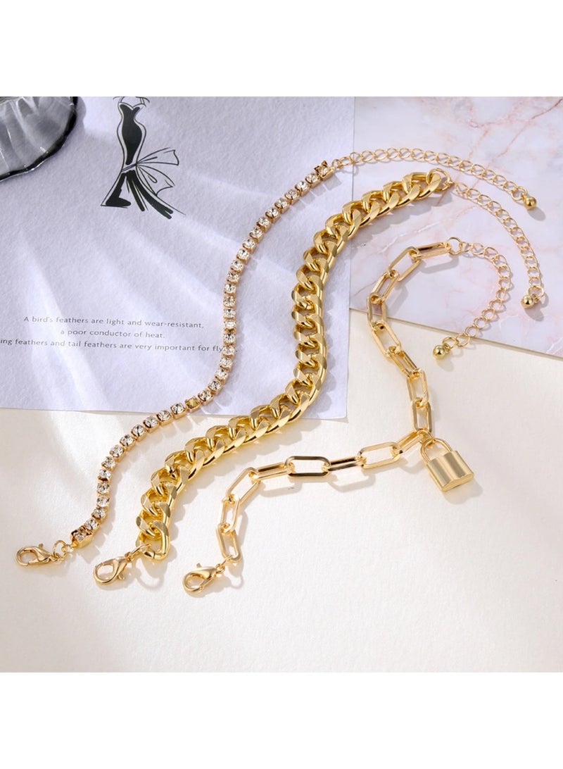 SHEIN3pcs/set Hip Hop Style Chunky Chain With Rhinestone Decor Bracelet - Image 2