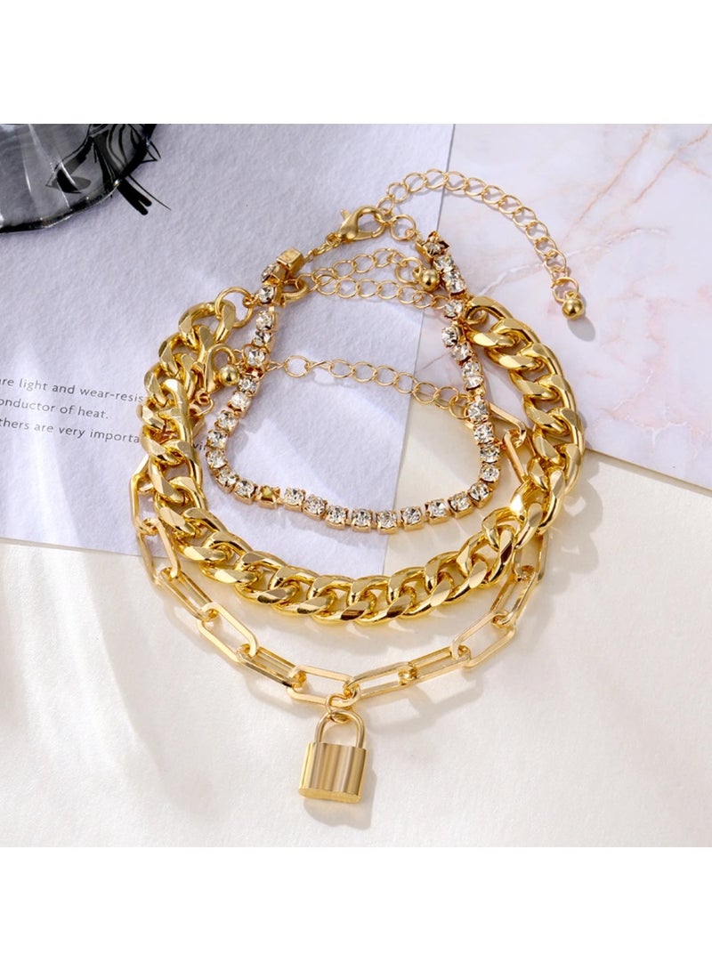 SHEIN3pcs/set Hip Hop Style Chunky Chain With Rhinestone Decor Bracelet - Image 3