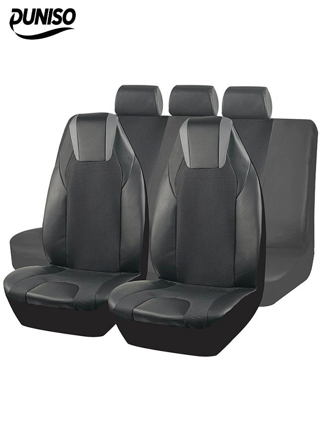 DUNISO غطاء مقعد السيارة 7 قطع، وسادة مقعد مغلفة بالكامل عالمية، غطاء ظهر مقعد السيارة PVC لـ 5 مقاعد، مقاوم للاهتراء ومضاد للانزلاق، سهل التركيب، مناسب لجميع الفصول، مناسب لمعظم مقاعد السيارات - Image 1