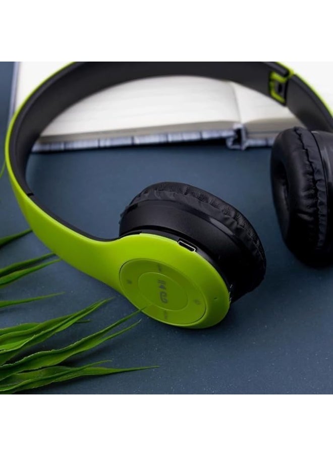 P47 Wireless Bluetooth Headphone P47 - Over Ear Stereo Music Headset with Memory Card Support, Gaming Headphones with Built-in Microphone for Laptop, Mobile Phone-Green  - Image 5