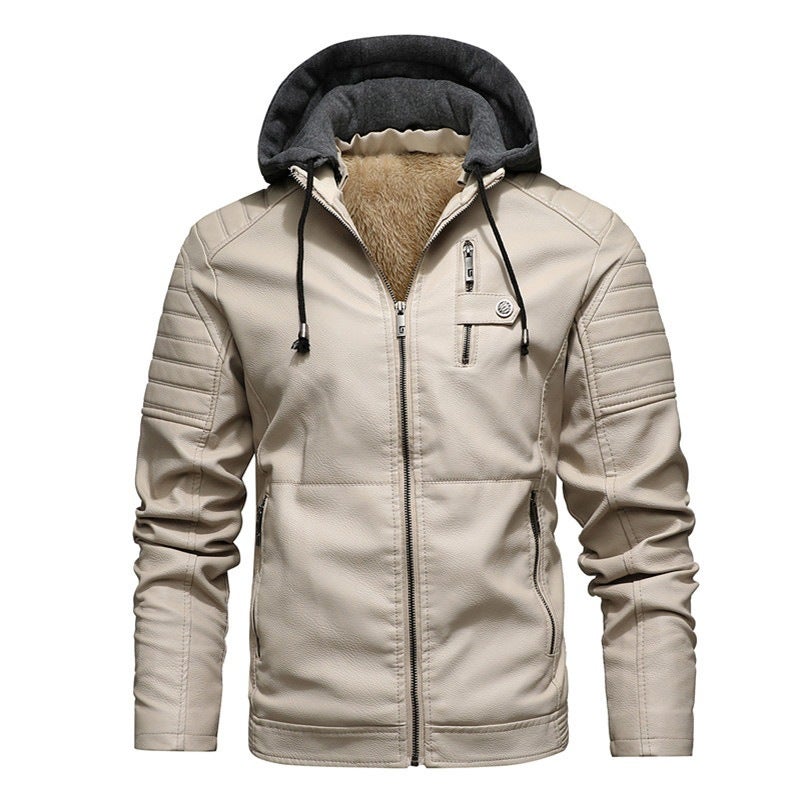 New Large Size Hooded Velvet Leather Windproof Warm Motorcycle Men'S Pu Jacket Men'S Coat - Image 2