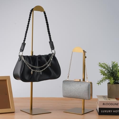 MCKECHSION Purse Display Stand, 3 Pack Purse Rack Stainless Steel Anti-fingerprints Purse Holder Gold Hanging Hook Stands Adjustable Height Table Ornament Display Stand for Home Store Boutique Counter - Image 3