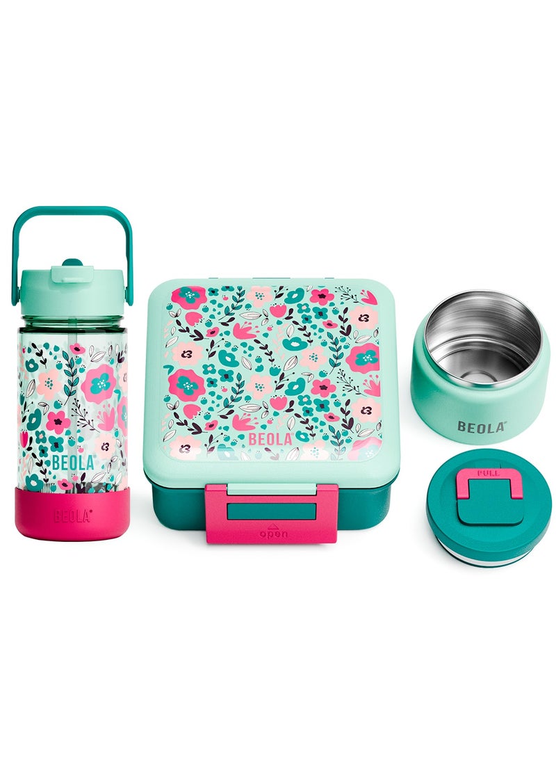 بيولا مجموعة بيولا مكونة من قطعتين، صندوق غداء للأطفال للمدرسة مع زجاجة، علبة بنتو غداء للأطفال مع وعاء طعام معزول بسعة 8 أونصات وزجاجة ماء معزولة بسعة 500 مل بغطاء شفاط وقاعدة سيليكون (إيفر بلومينغ) - Image 1
