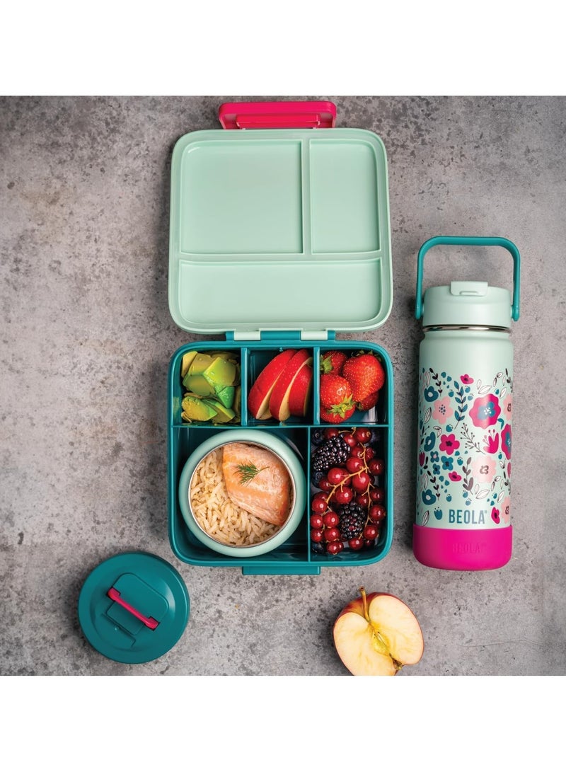 بيولا مجموعة بيولا مكونة من قطعتين، صندوق غداء للأطفال للمدرسة مع زجاجة، علبة بنتو غداء للأطفال مع وعاء طعام معزول بسعة 8 أونصات وزجاجة ماء معزولة بسعة 500 مل بغطاء شفاط وقاعدة سيليكون (إيفر بلومينغ) - Image 2