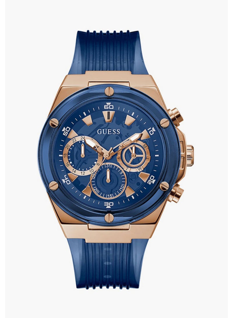 GUESS ساعة جيس كرونوغراف زرقاء للرجال بسوار من السيليكون - GW0425G3 - Image 1