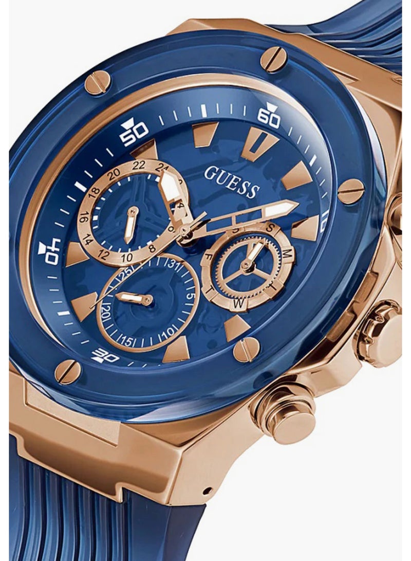 GUESS ساعة جيس كرونوغراف زرقاء للرجال بسوار من السيليكون - GW0425G3 - Image 3