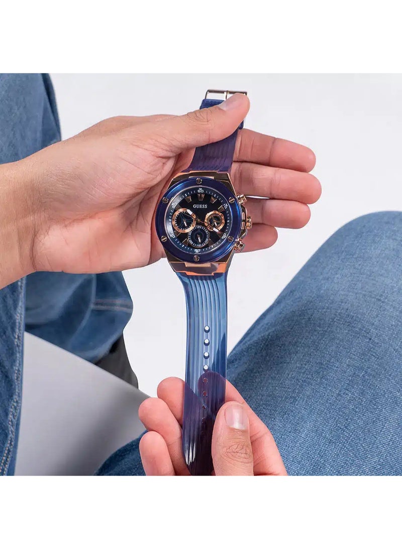 GUESS ساعة جيس كرونوغراف زرقاء للرجال بسوار من السيليكون - GW0425G3 - Image 5