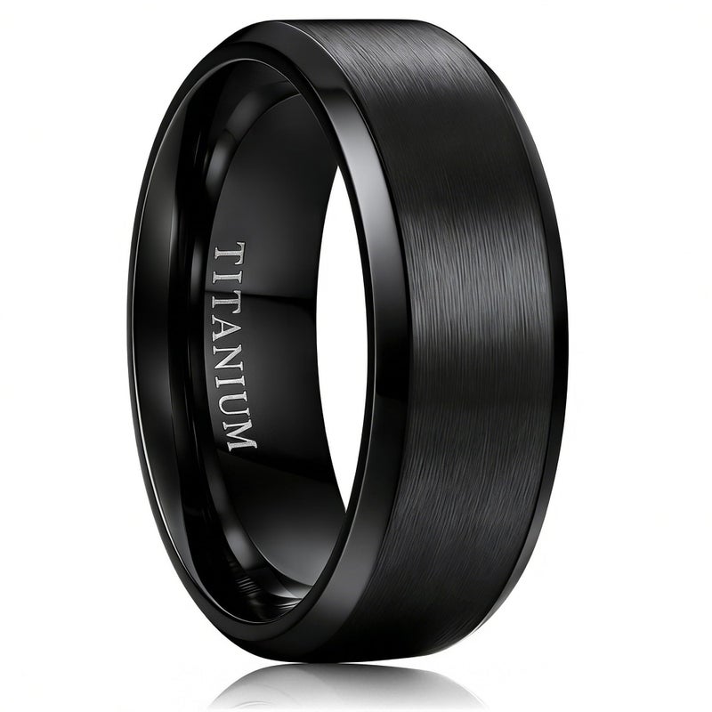Jstyle Titanium Wedding Ring for Men - 8MM Hypoallergenic Lightweight Mens Wedding Bands with Zero Maintenance Brushed Surface Polished Edges Mens Engagement Ring Comfort Fit Size 10 Black - Image 1