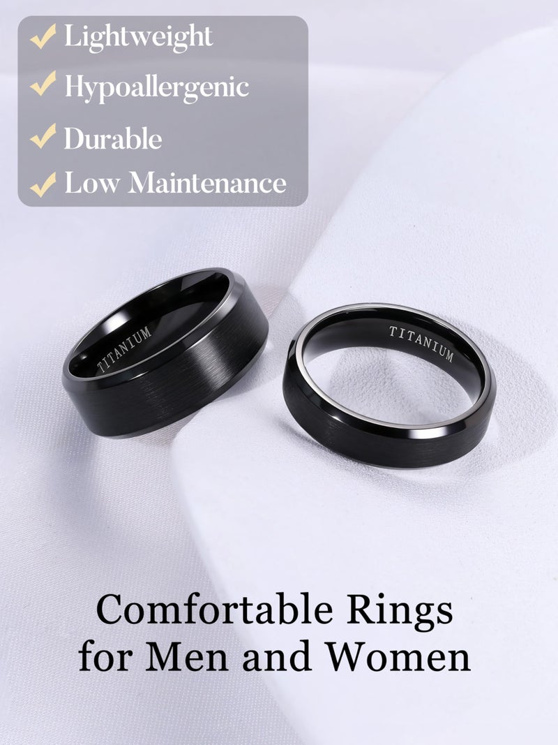 Jstyle Titanium Wedding Ring for Men - 8MM Hypoallergenic Lightweight Mens Wedding Bands with Zero Maintenance Brushed Surface Polished Edges Mens Engagement Ring Comfort Fit Size 10 Black - Image 2