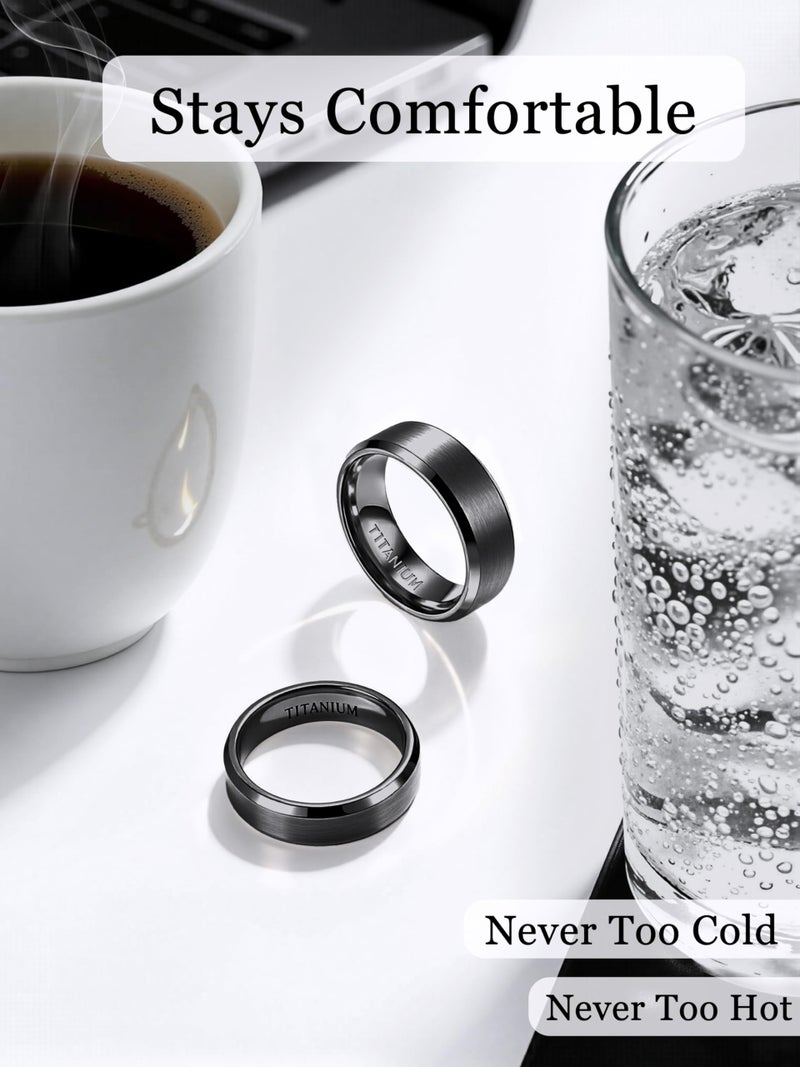 Jstyle Titanium Wedding Ring for Men - 8MM Hypoallergenic Lightweight Mens Wedding Bands with Zero Maintenance Brushed Surface Polished Edges Mens Engagement Ring Comfort Fit Size 10 Black - Image 4