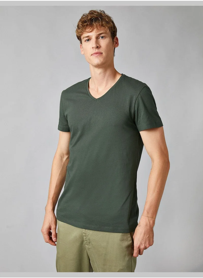KOTON Short Sleeve V Neck Basic T-Shirt