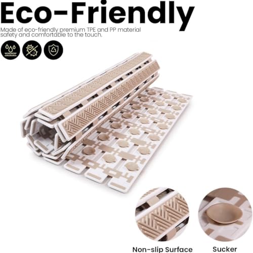 JUGTE PVC Shower Mat Anti-Slip With Suction Cups and Drain Holes, Anti-Skid Plastic Rubber for Bathtub Floor (Beige) - Image 3