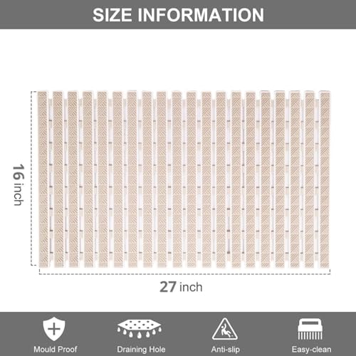 JUGTE PVC Shower Mat Anti-Slip With Suction Cups and Drain Holes, Anti-Skid Plastic Rubber for Bathtub Floor (Beige) - Image 4