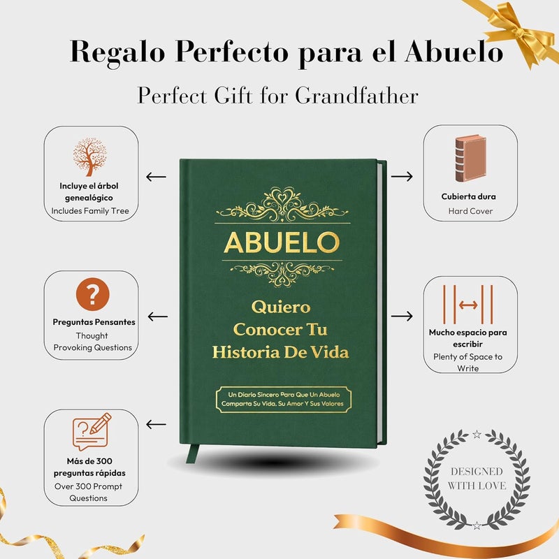 XKFCFC Abuelo, Quiero Conocer Tu Historia de Vida (Tapa Dura): Regalo Emotivo para Hombres – Perfecto para Cumpleaños, Día de Acción de Gracias, Día del Padre y Navidad - Image 3