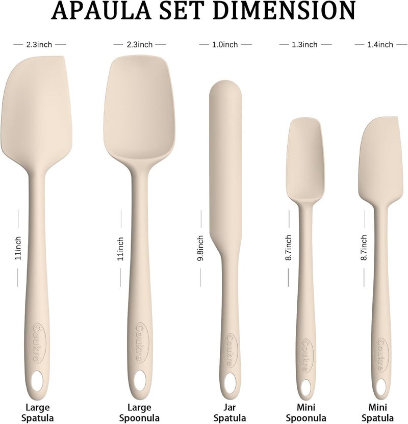 Coukre Silicone Spatula Set of 5,High Heat Resistant, Food Grade Silicone, Upgraded Extended Reinforced Handle,Dishwasher Safe, for Baking, Cooking (Pure Beige, Solid color) - Image 4