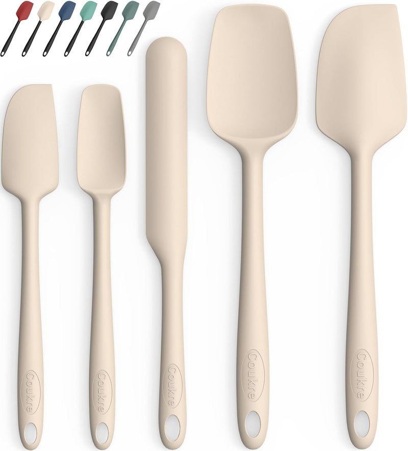 Coukre Silicone Spatula Set of 5,High Heat Resistant, Food Grade Silicone, Upgraded Extended Reinforced Handle,Dishwasher Safe, for Baking, Cooking (Pure Beige, Solid color) - Image 1