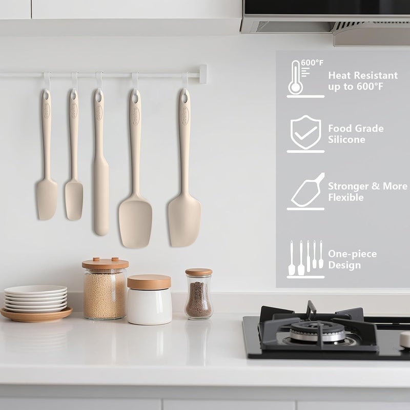 Coukre Silicone Spatula Set of 5,High Heat Resistant, Food Grade Silicone, Upgraded Extended Reinforced Handle,Dishwasher Safe, for Baking, Cooking (Pure Beige, Solid color) - Image 5