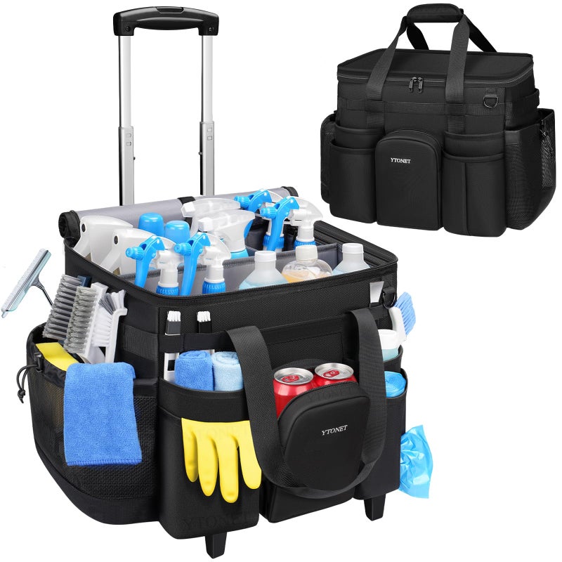 Ytonet Cleaning Caddy with Wheels, Large Rolling Cleaning Caddy Bag with Detachable Trolley for Housekeepers, Water Resistant Cleaner Supplies Organizer with Wheels for Kitchen, Car, Tool Organizer - Image 1