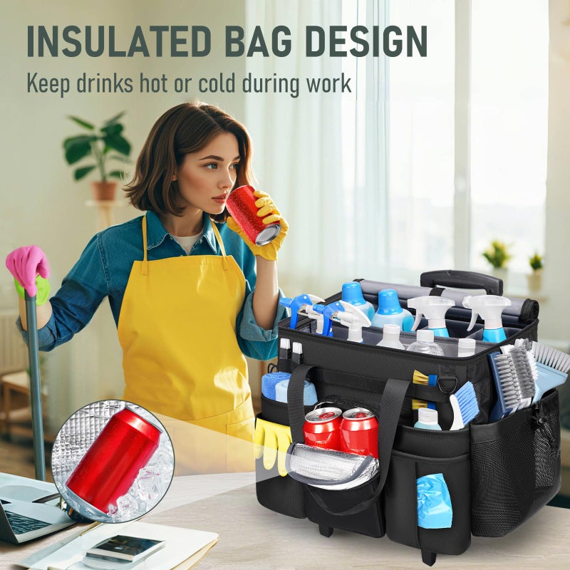 Ytonet Cleaning Caddy with Wheels, Large Rolling Cleaning Caddy Bag with Detachable Trolley for Housekeepers, Water Resistant Cleaner Supplies Organizer with Wheels for Kitchen, Car, Tool Organizer - Image 4
