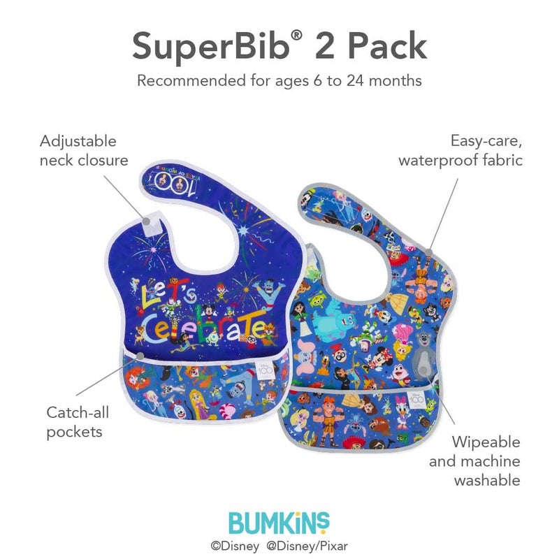 Bumkins Disney Bibs for Girl or Boy, SuperBib Baby and Toddler for 6-24 Months, Essential Must Have for Eating, Feeding, Baby Led Weaning, Mess Saving Catch Food, Fabric, 2-pk 100 Years Celebration - Image 5