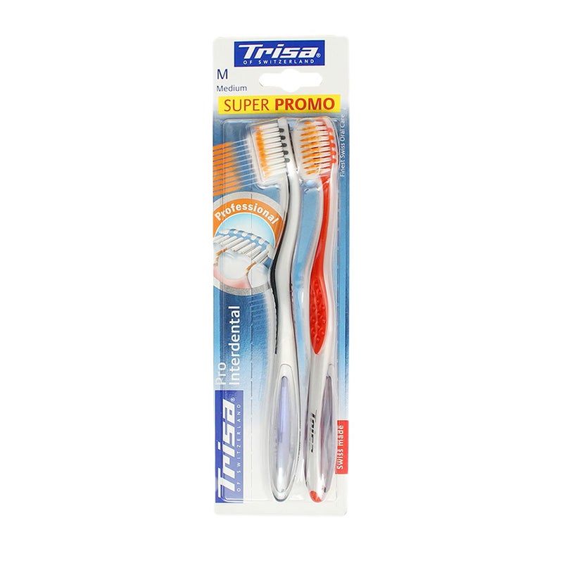 TRISA 8 Years And Above Pro Interdental Medium Manual Toothbrush Pack Of 2 (Assorted Color) - Image 3